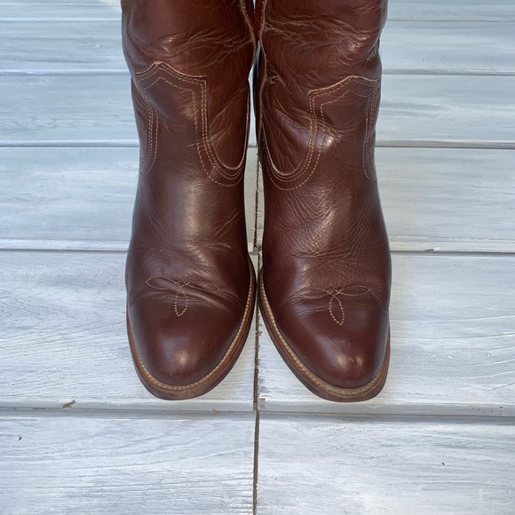 Frye Brown Leather Western Mid Calf Boots - Picture 4 of 12